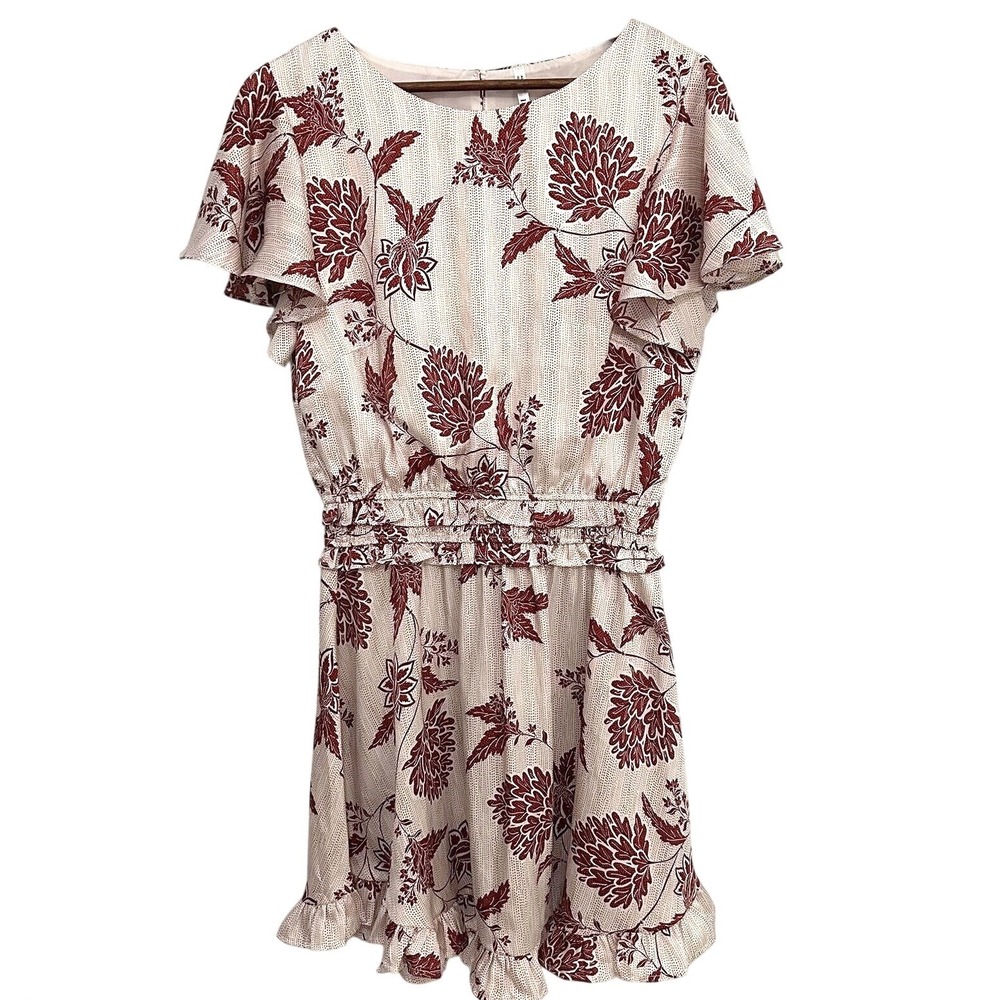 Indikah flutter sleeve floral dress ruffles juniors large burgundy‎ white
